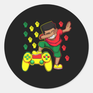 Gamer Boy Dabbing Juneteenth Video-game Controller Classic Round Sticker