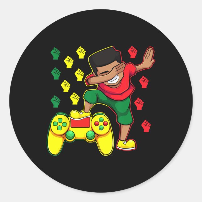 Gamer Boy Dabbing Juneteenth Video-game Controller Classic Round Sticker (Front)