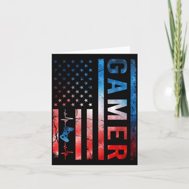 Gamer Boy Game Controller Retro USA Flag Tie Dye Card (Front)