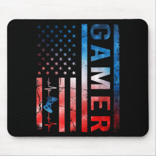 Gamer Boy Game Controller Retro USA Flag Tie Dye Mouse Pad