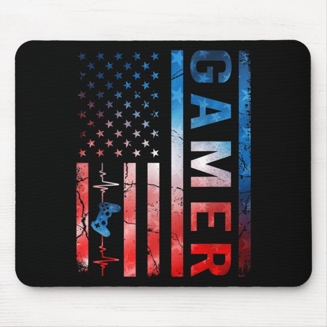 Gamer Boy Game Controller Retro USA Flag Tie Dye Mouse Pad (Front)
