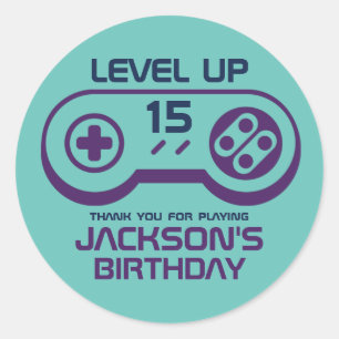 Gamer Boy Gaming Level Up Video Games Birthday Classic Round Sticker