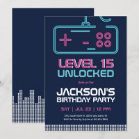 Gamer Boy Level Unlocked Video Games Blue Birthday