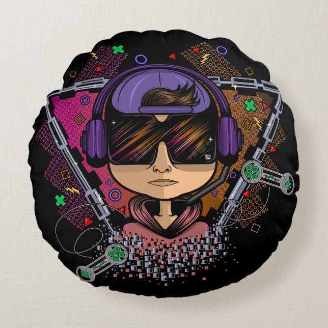 Gamer Boy Round Cushion (Front)