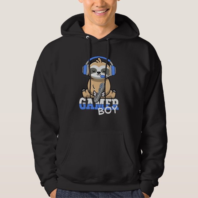 Gamer Boy Sloth Gaming Sloth Boys Men Kids Hoodie (Front)