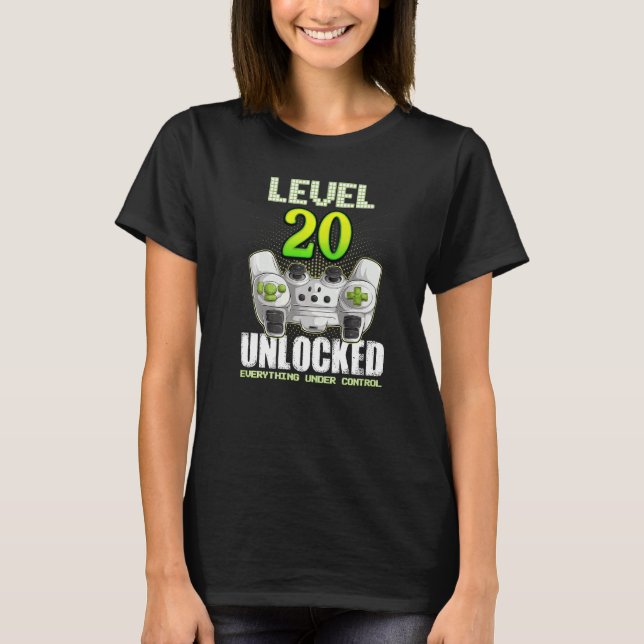 Gamer Boys Girls 20th Birthday Level 20 Unlocked 2 T-Shirt (Front)