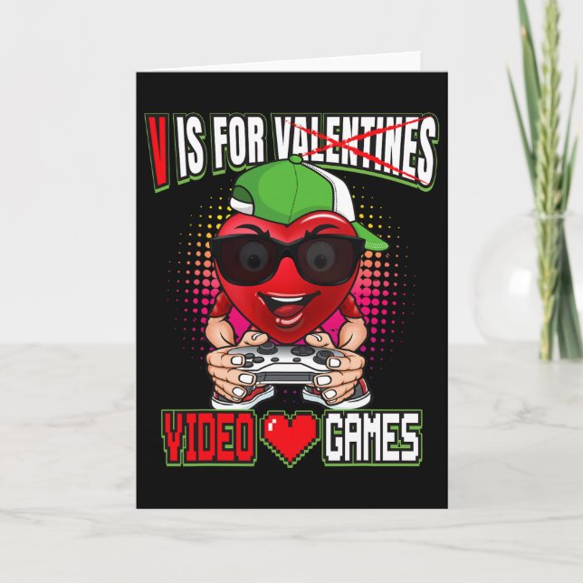 Gamer Boys Teen Valentines Day V Is For Video Game Card (Front)