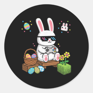 Gamer Bunny With Controller Kids Pixel Easter Gami Classic Round Sticker