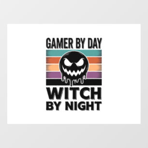 Gamer By Day Witch By Night Retro Halloween Design
