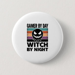 Gamer By Day Witch By Night Retro Halloween Design 6 Cm Round Badge