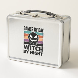 Gamer By Day Witch By Night Retro Halloween Design Metal Lunch Box