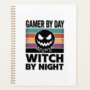 Gamer By Day Witch By Night Retro Halloween Design Planner