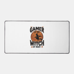 Gamer By Day Witch By Night Vintage Gaming Design_ Desk Mat