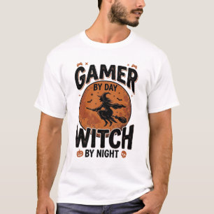 Gamer By Day Witch By Night Vintage Gaming Design_ T-Shirt