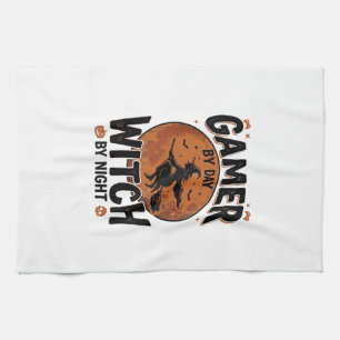 Gamer By Day Witch By Night Vintage Gaming Design_ Tea Towel