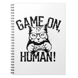 Gamer Cat Design Game On Human - Cute Funny Cat Notebook