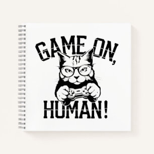 Gamer Cat Design Game On Human - Cute Funny Cat Notebook