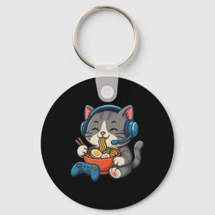 Gamer Cat Eating Ramen - Gaming Lover Console Game Key Ring
