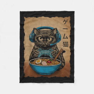 Gamer Cat Funny Graphic Japanese Ramen Cat Gaming Fleece Blanket