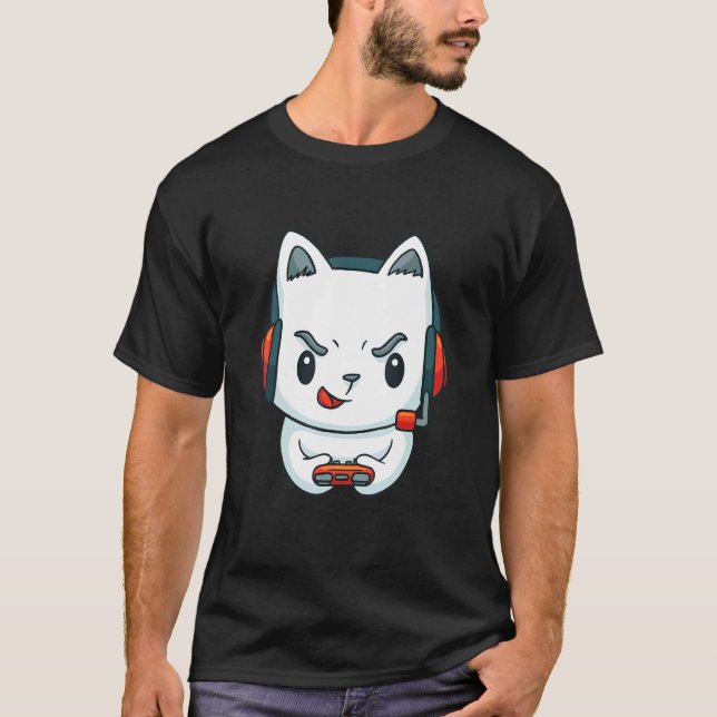 Gamer Cat Gaming Kitten Headphones T-Shirt (Front)