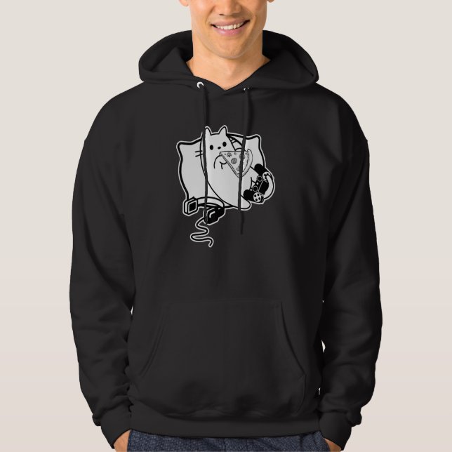 Gamer Cat Girl Boy Loading Pizza Headset And Pad Hoodie (Front)
