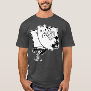 Gamer Cat Girl Boy loading Pizza, Headset and Pad  T-Shirt