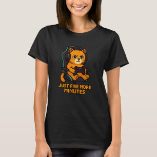 Gamer Cat Just Five More Minutes Funny Video Gamin T-Shirt