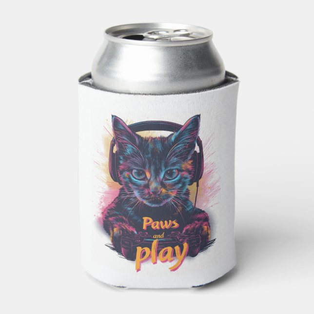 Gamer Cat Level Up Can Cooler (Can Front)