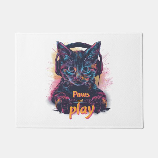 Gamer Cat Level Up Doormat (Front)