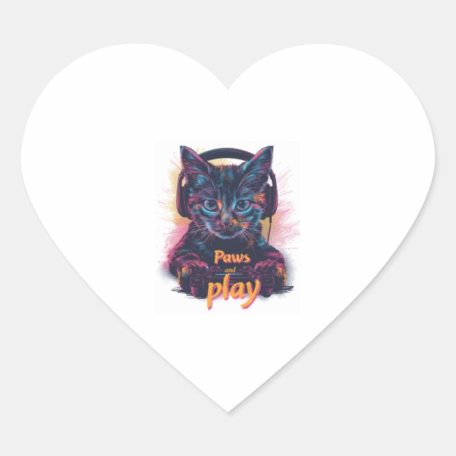 Gamer Cat Level Up Heart Sticker (Front)