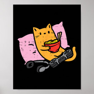 Gamer Cat Ramen Kawaii Gaming Japanese Women Girls Poster
