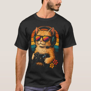 Gamer Cat – Retro Style Headphones & Controller T-Shirt