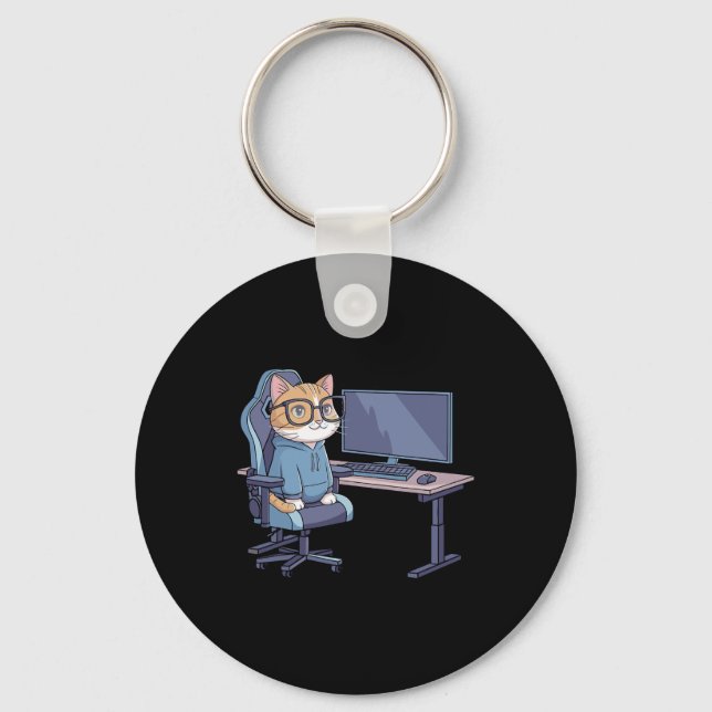 Gamer Cat Squad Funny Meme  Key Ring (Front)