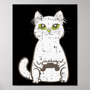 Gamer Cat Video Game Controller Cute Gaming Geek G Poster
