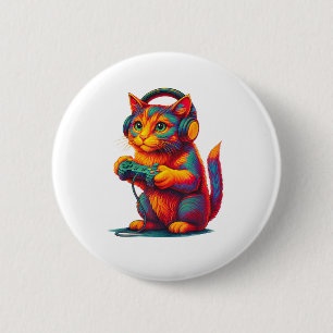 Gamer Cat Video Games Boys Teen Men Girls Funny 6 Cm Round Badge