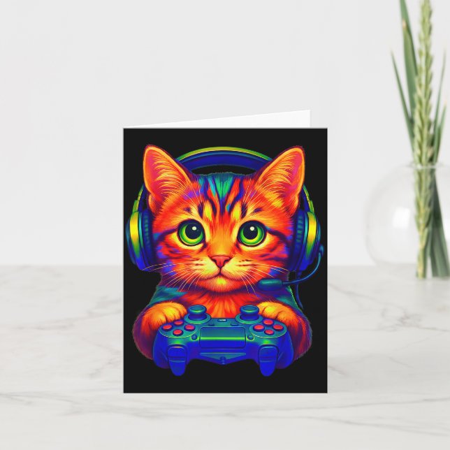 Gamer Cat Video Games Boys Teen Men Girls Funny Ca Card (Front)