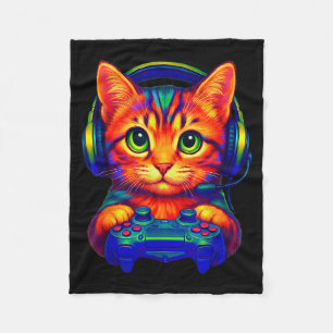 Gamer Cat Video Games Boys Teen Men Girls Funny Ca Fleece Blanket