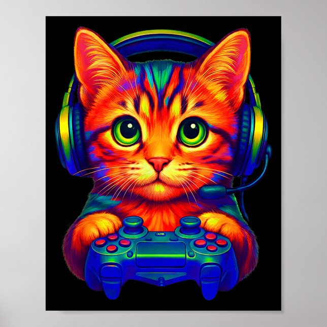 Gamer Cat Video Games Boys Teen Men Girls Funny Ca Poster (Front)