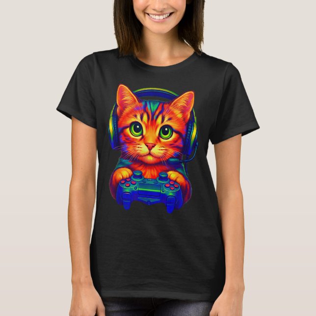 Gamer Cat Video Games Boys Teen Men Girls Funny Ca T-Shirt (Front)