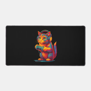 Gamer Cat Video Games Boys Teen Men Girls Funny Desk Mat