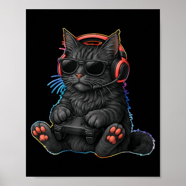 Gamer Cat Video Games Boys Teen Men Girls Funny Ga Poster (Front)