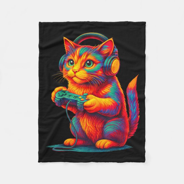 Gamer Cat Video Games Boys Teen Men Girls Funny Gi Fleece Blanket (Front)
