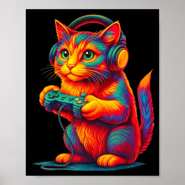 Gamer Cat Video Games Boys Teen Men Girls Funny Gi Poster (Front)