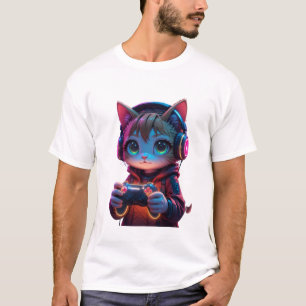 Gamer Cat with PlayStation Controller T-Shirt
