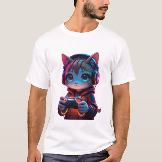 Gamer Cat with PlayStation Controller T-Shirt