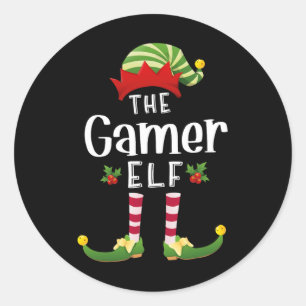 Gamer Christmas Elf Matching Pajama X-mas Party Classic Round Sticker