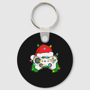 Gamer Christmas Gaming Santa Hat Video Game Contro Key Ring