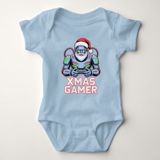 Gamer Christmas Gifts Cyber Santa Robot Xmas Gamer Baby Bodysuit (Front)