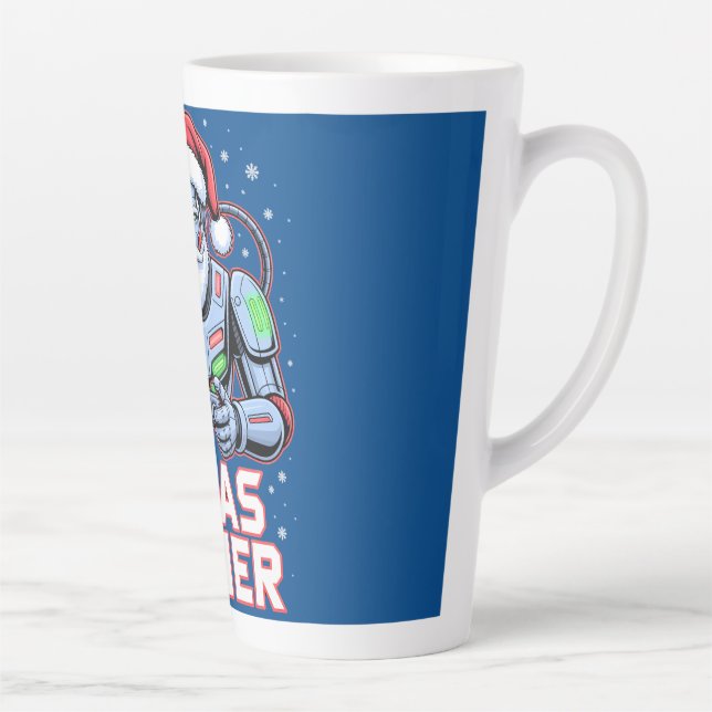 Gamer Christmas Gifts Cyber Santa Robot Xmas Gamer Latte Mug (Right)