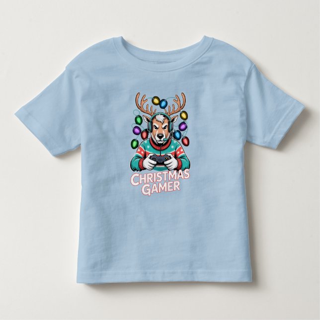 Gamer Christmas Gifts Reindeer Gaming Toddler T-Shirt (Front)